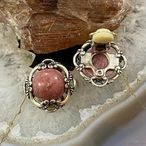 Carolyn Pollack Sterling Round Rhodonite Decorated Clip-On Earrings For Women - Picture 7 of 9
